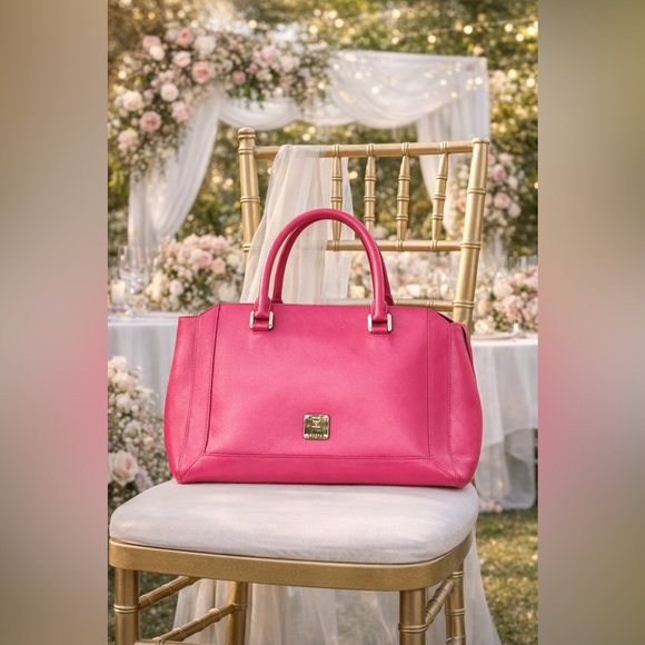 MCM Handbags - MCM Pink Saffiano Leather Structured Tote Satchel COA Included